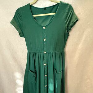 Green cotton button down knee length dress